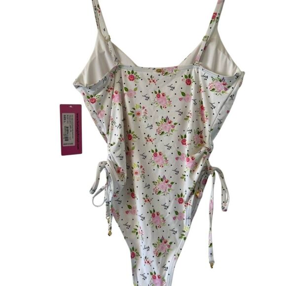 Betsey Johnson Polkadot Bouquet One Piece V-Neck Swimsuit - Picture 5 of 8